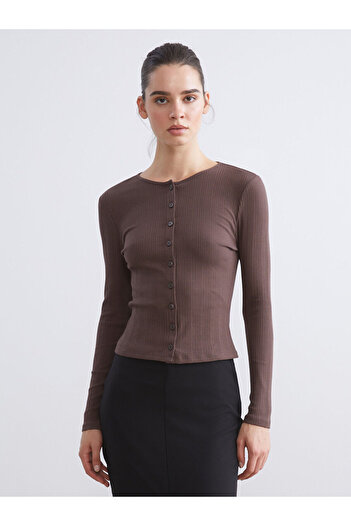 LC Waikiki Brown Crew Neck Women's Cardigan