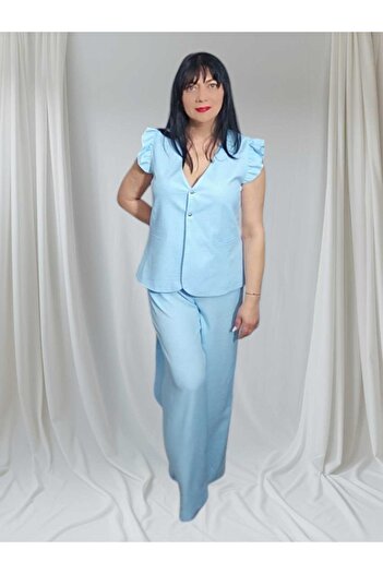 AD Fashion Sky blue linen suit - 3 pieces - 38 EU