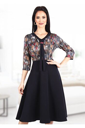 AD Fashion Rochie accesorizata cu cravata bleumarin 75R1213i05 - 46 EU