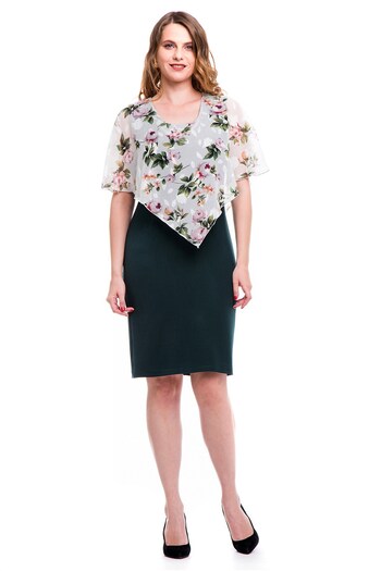 AD Fashion Green tapered dress with printed veil cape 01R26i2044 - 42 EU