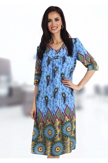 AD Fashion Rochie pe fond bleu cu snur la talie 43R1570i1570 - 44 EU