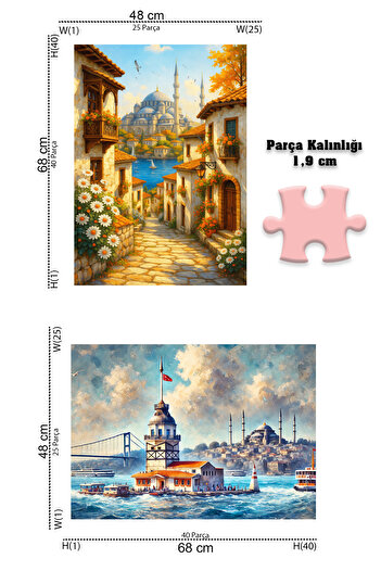 Neverland 2 ADET 1000 PARÇA PUZZLE- KIZ KULESİ VE ESKİ İSTANBUL SOKAĞI