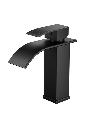 Elindor Baterie de chiuvetă înaltă, neagră, tip cascadă, baterie modernă, 14 cm