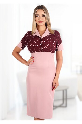 AD Fashion Dress with collar and white polka dots 101R1528i22 - 44 EU
