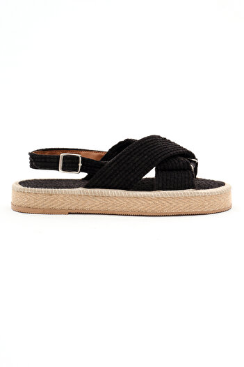 Tonny Black Women's Black Cream Cross-Strapped Ankle-Tied Straw Knit Sandals