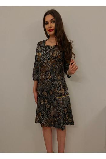 AD Fashion Pleated dress with side ruffles and abstract floral print 65R2029i2029 - 44 EU