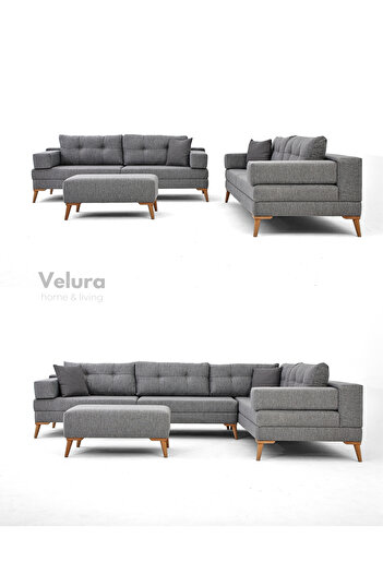 Velura Home & Living Zeri 3+3+3 Yataklı Puzzle Modüler U Köşe Koltuk Takımı & Puflu Köşe Takımı - Kırmızı 172