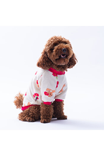 Pettrend Teddy Bloom Teddy Bear and Floral Pattern Sweat Cat Dog Sweati Cat Dog Outfit Dog Plush Warm t