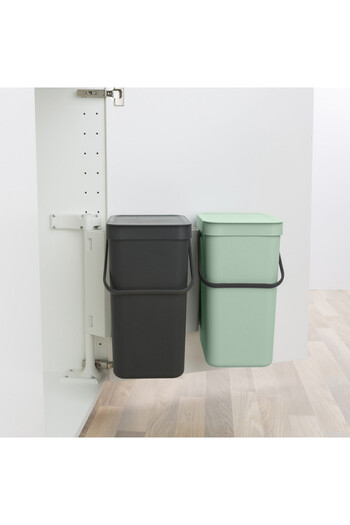 Brabantia Sort&Go 1005513 waste separation bin, 2x12 l, Kitchen cabinet door mounting, Grey/green