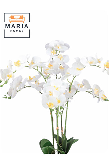 MARIA HOMES Artificial Orchid Flower 75 cm with 6 Branches – Decorative Indoor Plant with Gray Pot