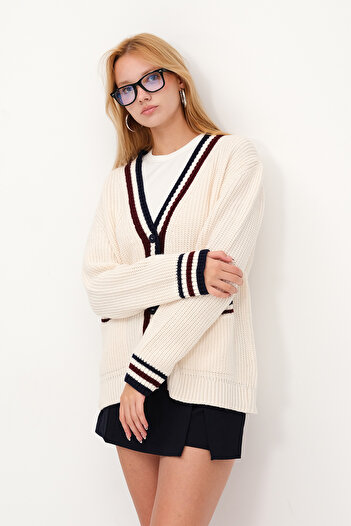 Addax Striped Detailed Knitwear Cardigan H241143