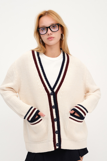 Addax Striped Detailed Knitwear Cardigan H241143