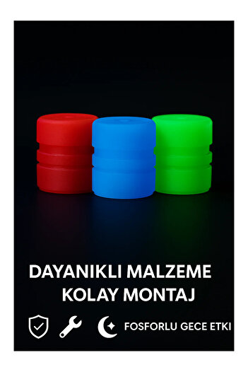 LookBuyTake Fosforlu Gece Parlayan 3 Renk 4’lü Set (12 Adet) Sibop Kapağı – Kırmızı Mavi Yeşil