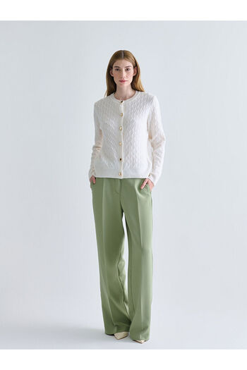 LC Waikiki Ecru Crew Neck Self Patterned Women's Knitwear Cardigan