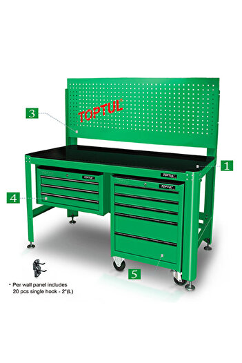TOPTUL Professional work table TAAA1607, 1560x710x827 mm, load capacity 1000 kg