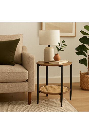Vi Markets Rivana two-tier wooden table with rattan