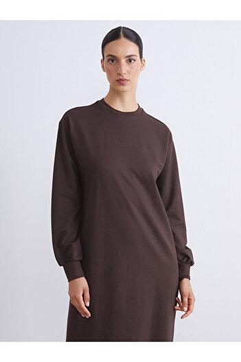 LC Waikiki Φούτερ φόρεμα LCW Modest καφέ με λαιμόκοψη
