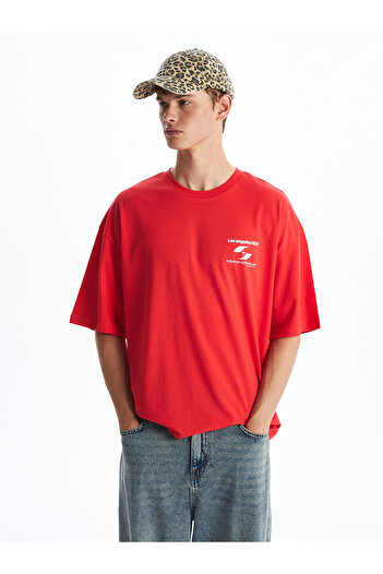 LC Waikiki Red Crew Neck Printed Combed Cotton Men's T-Shirt