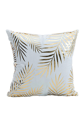 HALAMODO White and Gold Leaf Print Soft Decorative Pillow Cover 45 x 45cm
