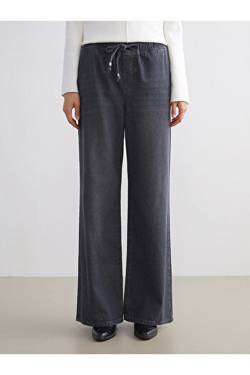 LC Waikiki Gray Wideleg Women's Jean Trousers with Elastic Waist