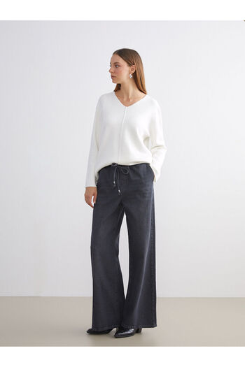 LC Waikiki Gray Wideleg Women's Jean Trousers with Elastic Waist
