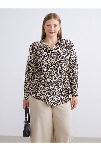 LC Waikiki Brown Plus Size Leopard Print Women's Shirt