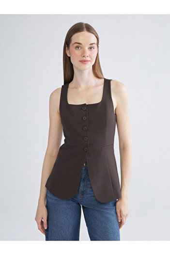 LC Waikiki Brown Square Collar Women's Classic Vest