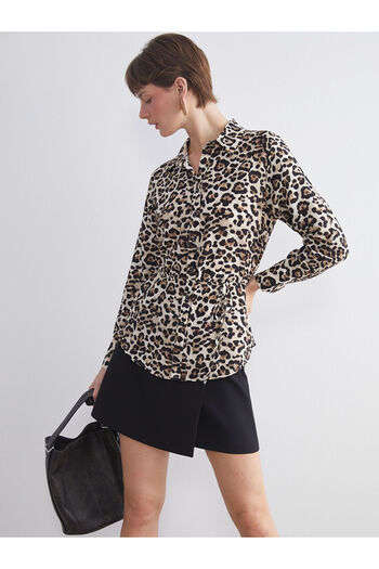 LC Waikiki Brown Plus Size Leopard Print Women's Shirt