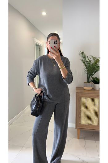BİRCANÇİL Mariana Gray Long Sleeve Ribbed Suit