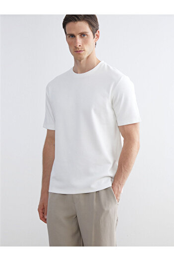 LC Waikiki Ecru Crew Neck Men's T-Shirt