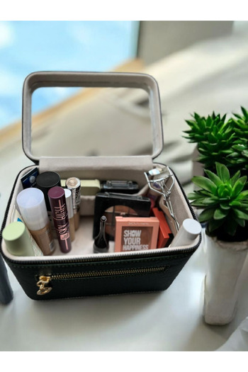 Gold Box Cosmetic Makeup Bag Travel Kit with Mirror Makeup Accessories Organizer Taba