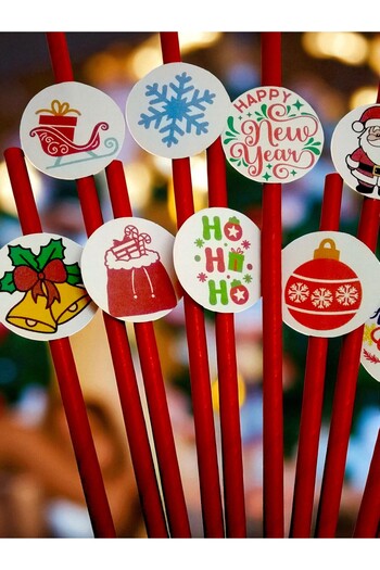 Armada 20 Pcs Christmas Themed Red Paper Straws Santa Claus Snowman Elk Cookie Man New Year Party