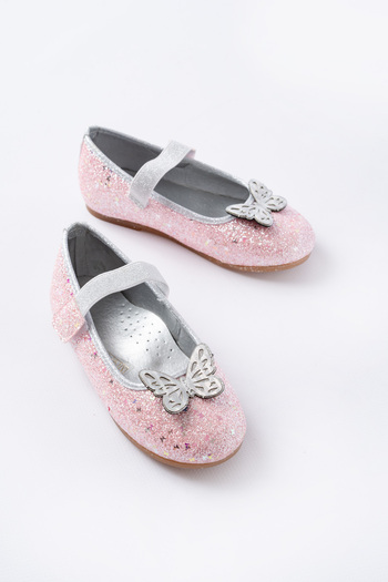 p papuccum ortopedi çocuk ayakkabıları Girl's Glittery Butterfly Non-Slip Sole Ballerinas