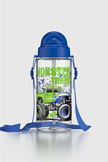 Renga Migo Patterned 500 ml Tritan Children's Water Bottle with Strap and Straw 912008 Blue