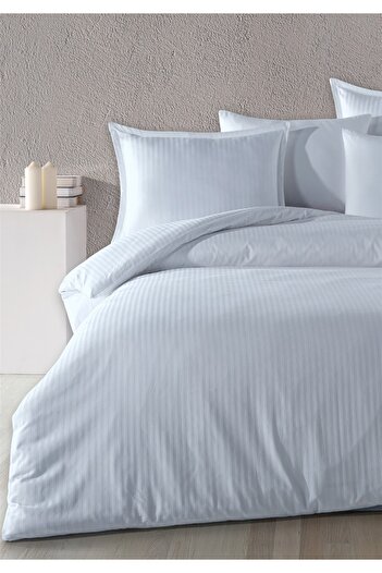 Evim 100% Cotton Satin Straight Line Flounced Single Duvet Cover Set Baby Blue 160X220 cm
