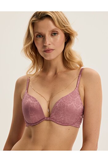 ESOTIQ Push-Up Bra Padded & Underwired Plunging Design Removable Chain Pendant | Charm