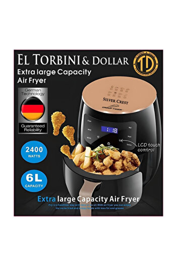 Generic Silvercrest 6L Digital Air Fryer – Smart Touch Panel, 8 Preset Programs, 2400W/1400W