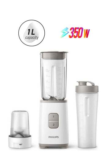 Philips Plastic Jar Mini Blender - 2 Speed Settings, Includes Chopper + Tumbler, 1 L 350 W HR2603/01