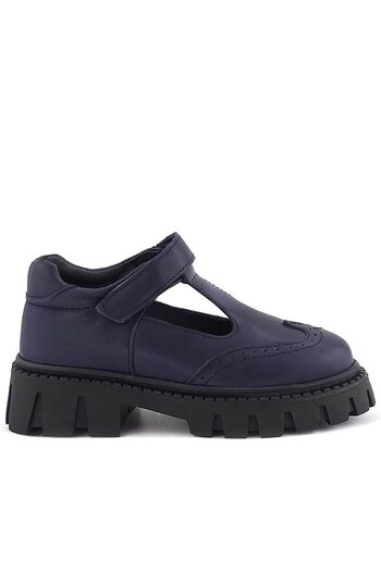 Rakerplus Navy Blue Matte Velcro Girls' School Shoes