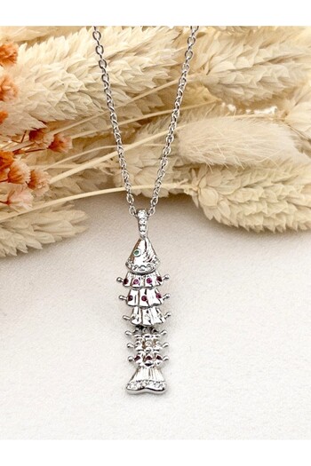 Siya Silver Non-Tarnish Steel Zircon Stone Movable Fish Necklace