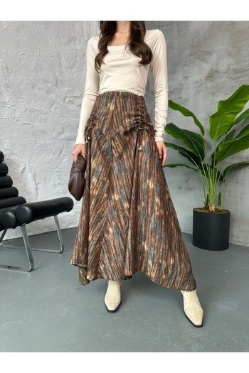Elif Özbey Butik Brown Skirt with Gathered Detail on the Front