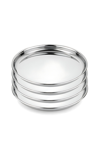 Bisbell Stainless Steel Beeding Thali 22CM – 4PCS Set | Round Dinner Plates,Serving Plates (Size 10),BB2016S