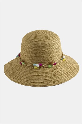 ZERO LAND Hn-Shop Colorful Natural Stone Straw Hat-Brown