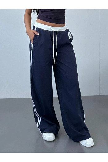 Touz Moda 89 Number Oversize Bel İp Detaylı Lacivert Baggy Eşofman Altı