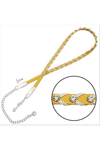 ZERO LAND Msa-Shop Braided Leather Stone Belt-Yellow