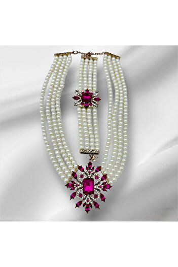 TMD AKSESUAR Queen Charlotte Galibarda Colorful Zircon Stone Glass Pearl Necklace Choker and Bracelet