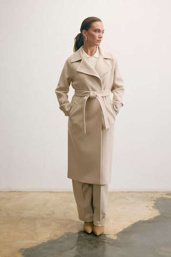 KENT Belted Long Cashmere Cream-Colored Coat