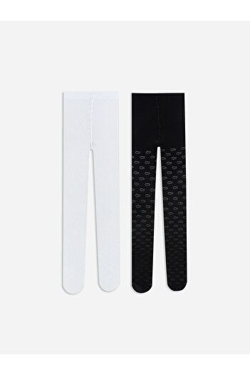 LC Waikiki White Patterned Girls' Pantyhose 2-Piece