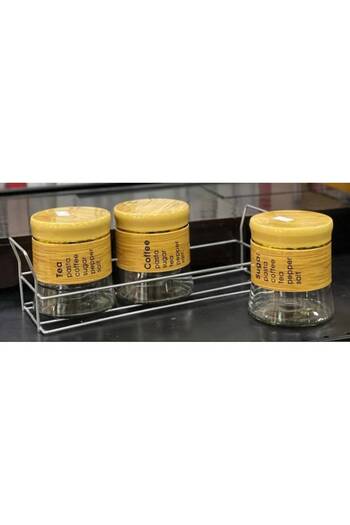 Clini Set 3 recipient din sticla, Clini, Capac ermetic, suport din otel inoxidabil