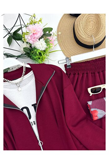 YEDİLALE Belted Pleated Zippered Oy.Sho Fabric Jacket Pants Casual Double Set